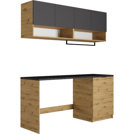 Vente-Unique – Meuble machine à laver avec plan de travail – L182 x P60 x H88 cm – 4 portes, 2 niches, porte-serviette en métal – Installation réversible