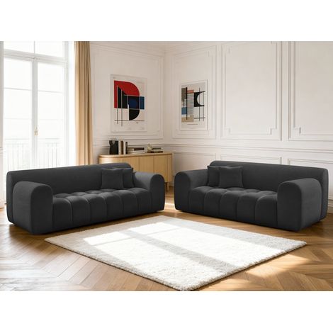 BOBOCHIC - Ensemble canapé droit fixe 3 + 2 places MELISSE tissu texturé Noir (1/5)