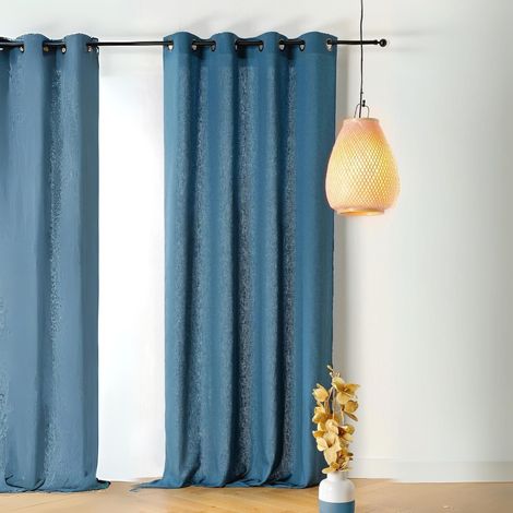 Rideau tamisant en poly-lin Bleu Foncé 140x250 cm (1/3)