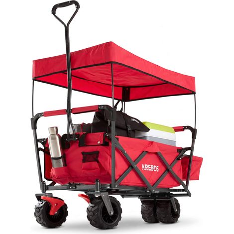 AREBOS Utility Wagon Foldable with Roof Hand Trolley Equipment Trolley Red (1/5)