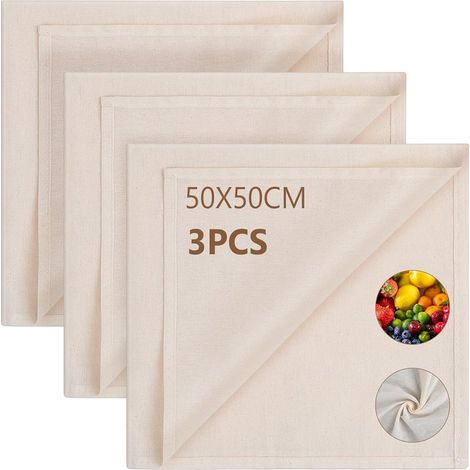 1 Étamine Alimentaire,50x50cm Coton Non Blanchi,Tissu Ourlé Durable,Filtration Précise,Cuisine Fromage Jus (1/5)