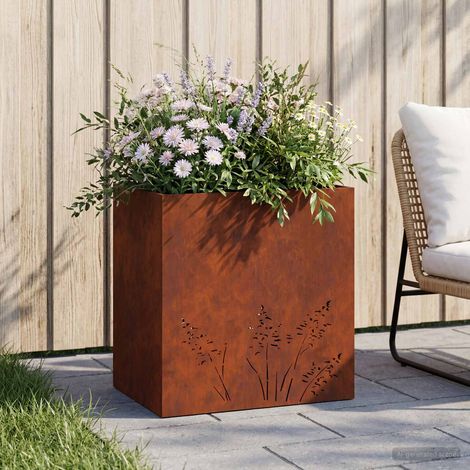 Cache-pot de jardin Rouillé 50 x 30 x 49 cm Acier patiné (1/5)