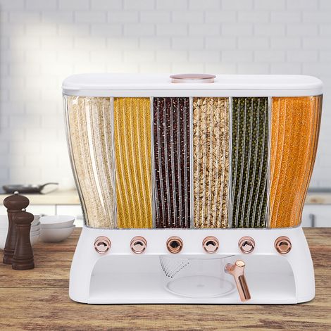 Distributeur d'aliments secs transparent à six grilles Distributeur de riz Stockage dans la cuisine avec trémie à riz (1/5)