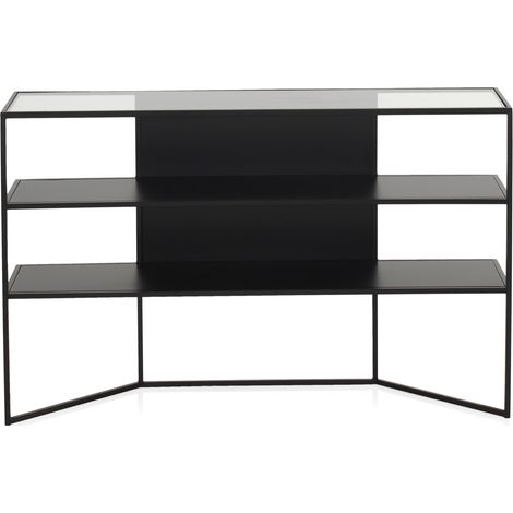 Schwarzer Konsolentisch aus Metall mit Glasplatte (1/5)