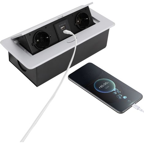 Multiprise encastrable de 2500W, prise escamotable de table, couleur argent, pour bureau à domicile, avec port USB DC 5V 2.1A, Luminaire (1/5)