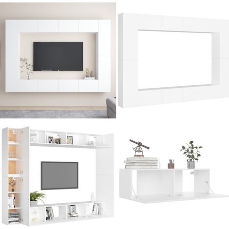 Ensemble de meubles TV 8 pcs Blanc Bois d'ingénierie - Meuble Tv Mural - Meuble Tv Blanc - Ensemble Meuble Tv - Support Tv - Rangement Tv - Home & Living (1/5)