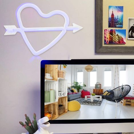Adorable lampe murale décorative LED en forme de cœur pour chambre ou dortoir (bleue) (1/5)