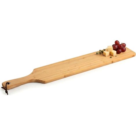 Bambusholz Servierbrett natur lebensmittelecht - 75 x 14 cm - Massivholz Tapasbrett rechteckig mit Griff
