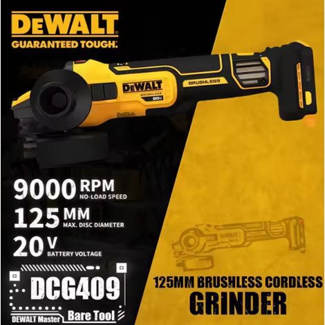 DEWALT DCG409 Meuleuse 18V XR brushless 125mm, outil nu, atelier tôlerie décapage rouille meulage soudures (1/5)