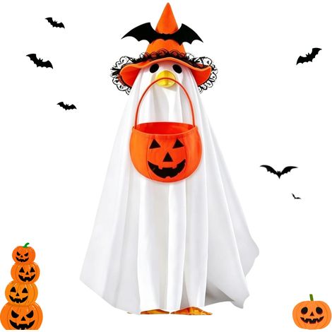 Halloween-Gänsekostüm für 58 cm große Garten- oder Verandaskulptur – Saisonales Herbstkostüm mit lustigem Dekorationsstil für Büro, Terrasse oder Garten, Kürbis (1/5)