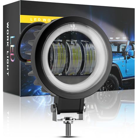 Phare de Travail LED Circulaire 30W COB 6 LEDs 2400LM 6500K avec DRL IP65 9-30V Blanc/Rouge/Bleu/Jaune/Vert Spot pour Voiture Moto 4x4 Camion Chariot Élévateur(4pcs) (1/5)