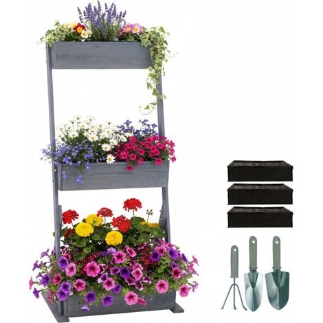 Jardinera escalonada con jardineras para hierbas, verduras y flores