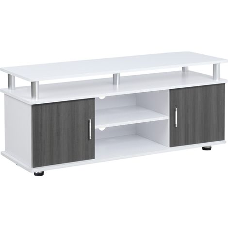 Modern TV Cabinet for Up to 50 inch TVs with Storage Shelves and Cabinets,Stylish Grey and White Media Console for Living Room