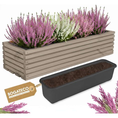 Jardinière Bois Bogateco 64x20x14 cm avec Bac Gris (1/5)