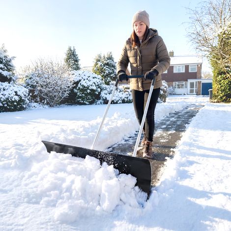 Grande pelle à neige extra-large de 95 cm en aluminium avec roues, poignée réglable et antidérapante, inclinée (1/5)
