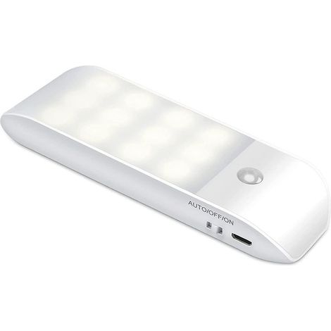 Luz nocturna LED automática, recargable por USB, con sensor de movimiento, encendido/automático/apagado, luz blanca natural para armario, magnética, para sala de estar, dormitorios, escaleras, armario (1/5)