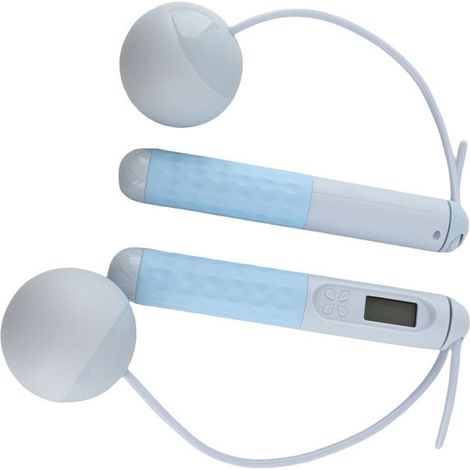 BelleRise - Corde à sauter femme – Compteur intégré + ballest lestées – Fitness intérieur – Bleu (1/5)