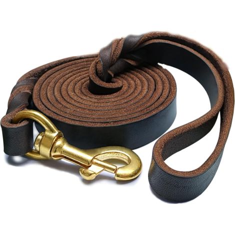 Corde de traction chien cuir vachette tressé, 1,83 m x 1,9 cm, résistante durable, marron. (1/5)