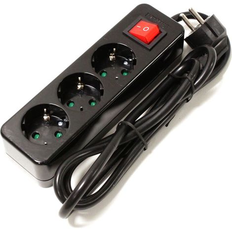 Multiprise 3 prises 16A 230V noir avec interrupteur et 1.5m câble