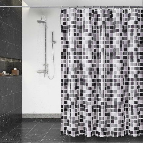 Rideau de douche mosaïque 180 x 200 cm, séchage rapide, tissu polyester imperméable, lavable en machine, semi-transparent (1/5)