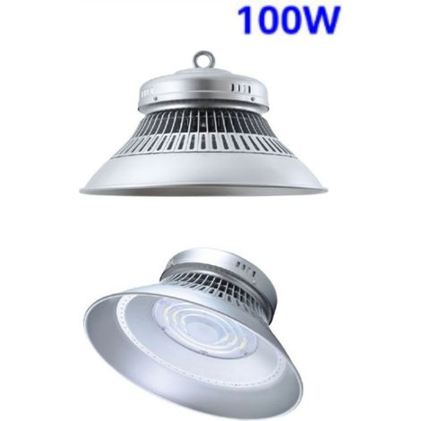 Faro Industriale Campana 100W Cappellone Silver Lampada Sospensione Luce Fredda (1/5)