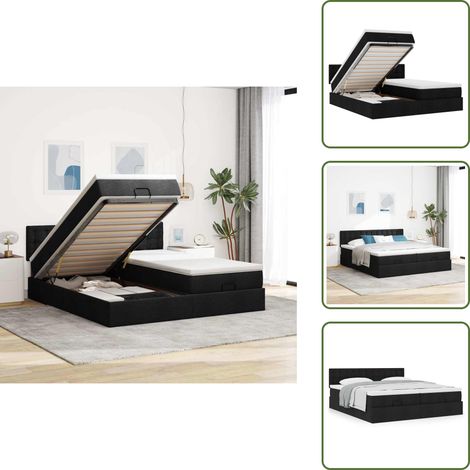 Letto matrimoniale - vidaXL Struttura Letto Pouf con Materassi Nero 180x200 cm in Tessuto - Letto con testiera