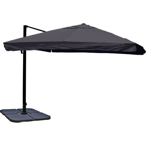 Parasol descentrado de 5 m + base giratoria – Lona de poliéster antracita + estructura de aluminio y acero 040007956