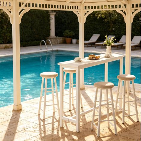 Mesa alta 140x40x100 cm blanca en MDF y metal con patas ajustables (1/5)