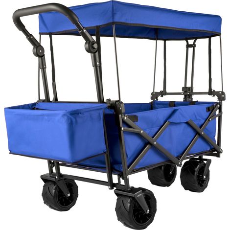 Mophorn zusammenklappbarer Bollerwagen, faltbar mit abnehmbarem Verdeck, Oxford-Stoff, übergroße Räder, verstellbare Griffe, tragbarer Klappbollerwagen für Strand, Garten, Sport