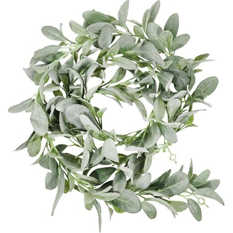 Guirlande Faux Lamb's Ear - 183 cm - Feuillage Artificiel Velouté avec Branches Floquées - Décoration Intérieure Fermière - Pour Cheminée ou Table - 1 Pièce (1/5)