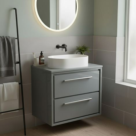 Hudson Reed Lille Wall Hung 2-Drawer Vanity Unit with Worktop 600mm Wide - Coastal Grey