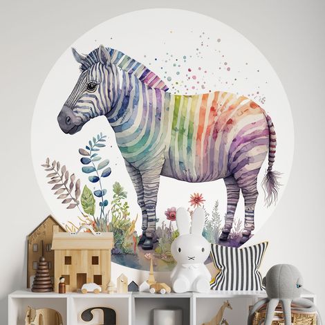 Sticker mural rond / cercle Enfants - Zèbre - Diamètre 60 cm - Adhésif MAT (1/2)