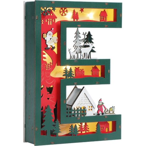 Lettre décorative lumineuse en bois E, style Noël, éclairage LED artisanal pour intérieur, fonctionne avec 2 piles AA (1/5)