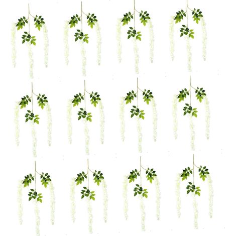 Lot de 12 fleurs de glycine artificielles, denses, blanc crème, fausse glycine suspendue pour la décoration de mariages et de fêtes de jardin. (1/5)