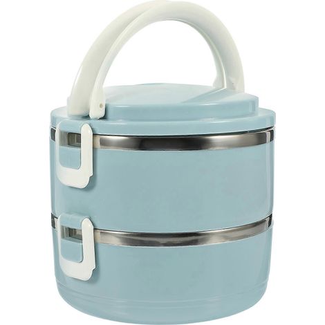 Boîte à bento double couche en acier inoxydable, boîte à lunch empilable, contenant à lunch pratique-15X14CM-Blue (1/4)