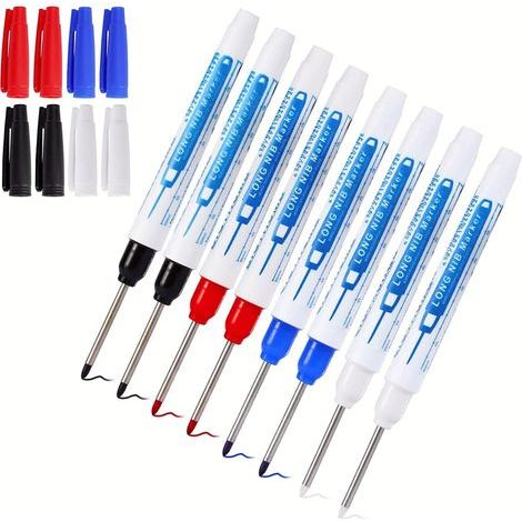 Crayon Chantier - Pointe Fine 30 mm - Marqueur Indélébile pour Construction Bois Métal Verre - 8 Pièces (2 Rouges 2 Bleus 2 Noirs 2 Blancs) (1/5)
