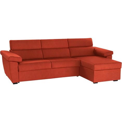 Dmora - Divano fisso con penisola Vincenza, Sofà angolare per salotto, imbottito, sfoderabile, Qualità 100% Made in Italy, 285x160 h100 cm, Arancione (1/5)