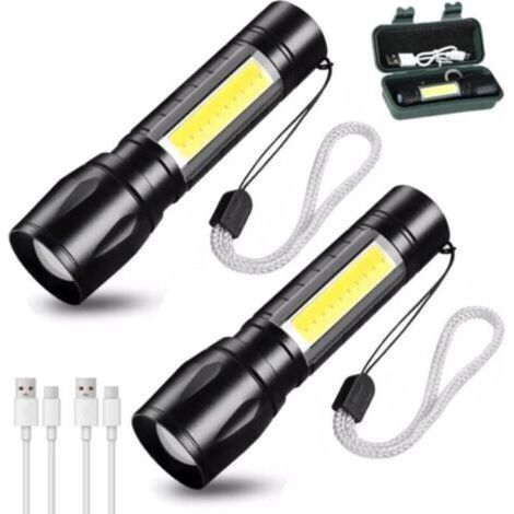 Pair Lot de 2 lampes de poche LED rechargeables, super lumineuses, mise au point réglable, 3 modes d'éclairage, longue durée de vie, étanche, format de poche, adaptées aux pannes de courant, aux urgen (1/5)