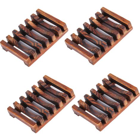 4 Pièces Porte-Savon en Bambou Naturel, Support Savon Bambou Boite à Savon avec Evacuation pour Salle de Bains Douche (1/5)