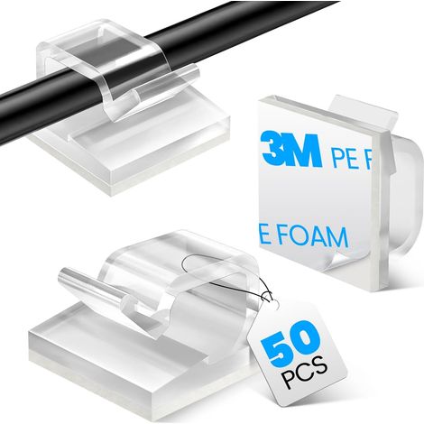 50 pièces de Supports de câble, Organiseur de câble Auto adhésif, Support de câble sous Le Bureau, Gestion de câble, Clip de câble Auto adhésif, Fixat