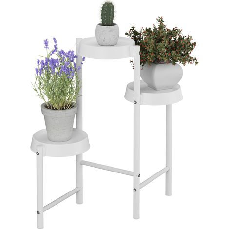 Relaxdays Plant Stand, 3 Tiers, Metal & Plastic, HWD: 61x55x30 cm, Shelves for Flower Pots & Herbs, Display Rack, White