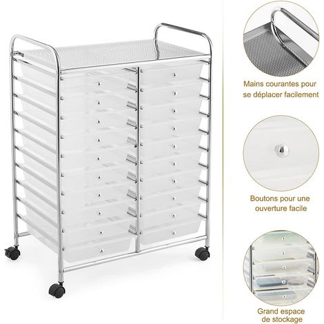 COSTWAY Tour de Rangement sur Roulettes avec 20 Tiroirs 64 x 39 x 88 CM Chariot de Rangement pour Bureau, Salon, Coiffure Clair (1/5)