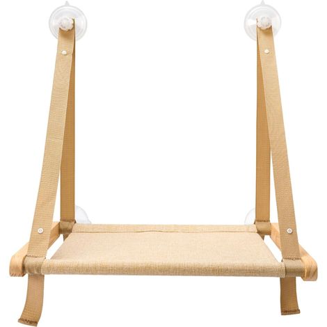 Hamac Chat Fenêtre - Bois Naturel - Ventouse 20 kg - Tissu Lavable 50x38 cm - 1 Pièce (1/5)