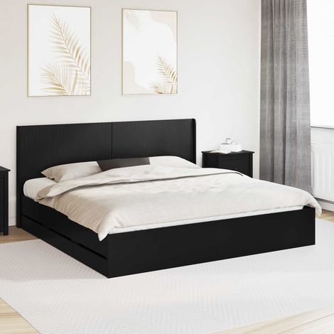 vidaXL Bettgestell mit Stauraum und Kopfteil Schwarz 180 x 200 cm (1/5)