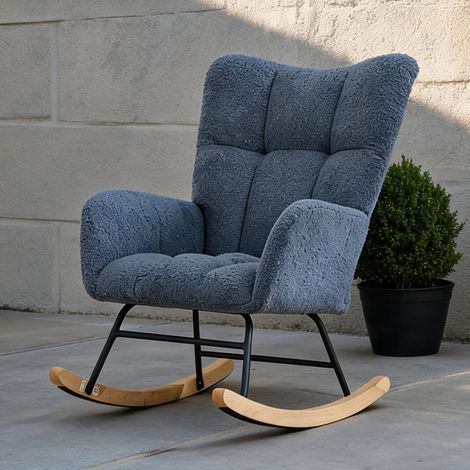 Fauteuil à bascule en tissu teddy bleu classique dimensions 65 x (1/5)
