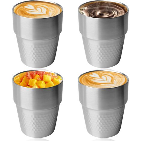 Gobelet En Acier Inoxydable 304 - Double Paroi - Pour Café Bière Jus - Usage Restauration Maison Plein Air - Lot De 4 - 300 Ml