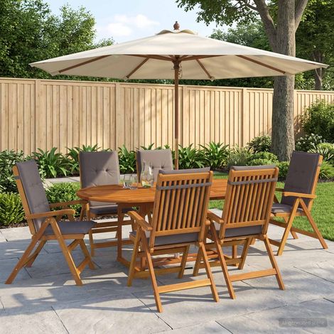 vidaXL Conjunto de comedor de jardín de 7 piezas Natural (1/5)