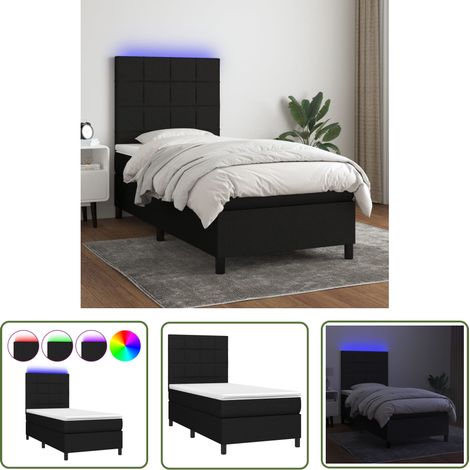 The Living Store Boxspringbett mit Matratze & LED Schwarz 90x200 cm Stoff - Boxspringbett - Doppelbett - Schlafsofa - Lattenrost - Bettrahmen (1/5)