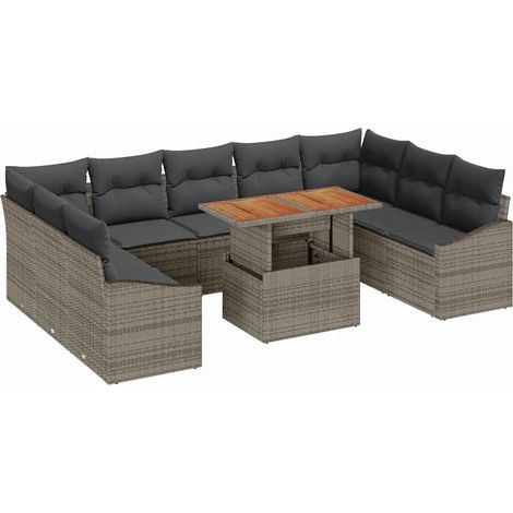 Maison Exclusive - Set Divano da Giardino 10 pcs Grigio Poly Rattan