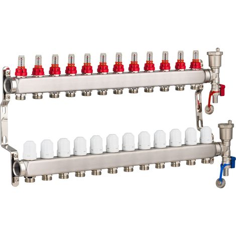 Collecteurs en inox pour Plancher Chauffant Rafraichissant NOYON & THIEBAULT 12 circuits